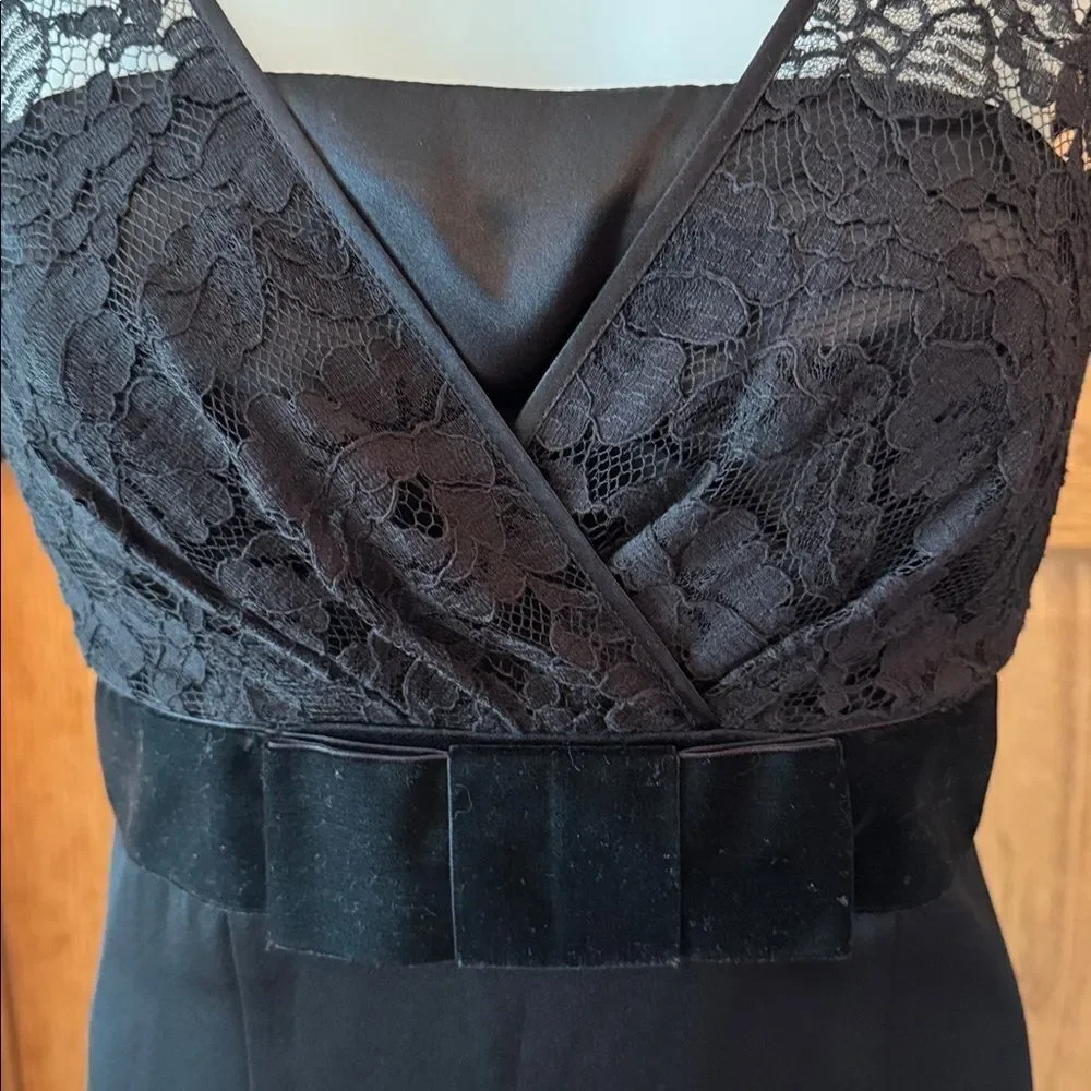 BANANA REPUBLIC Black Lace Cap Sleeve Velvet Bow Midi Cocktail Dress